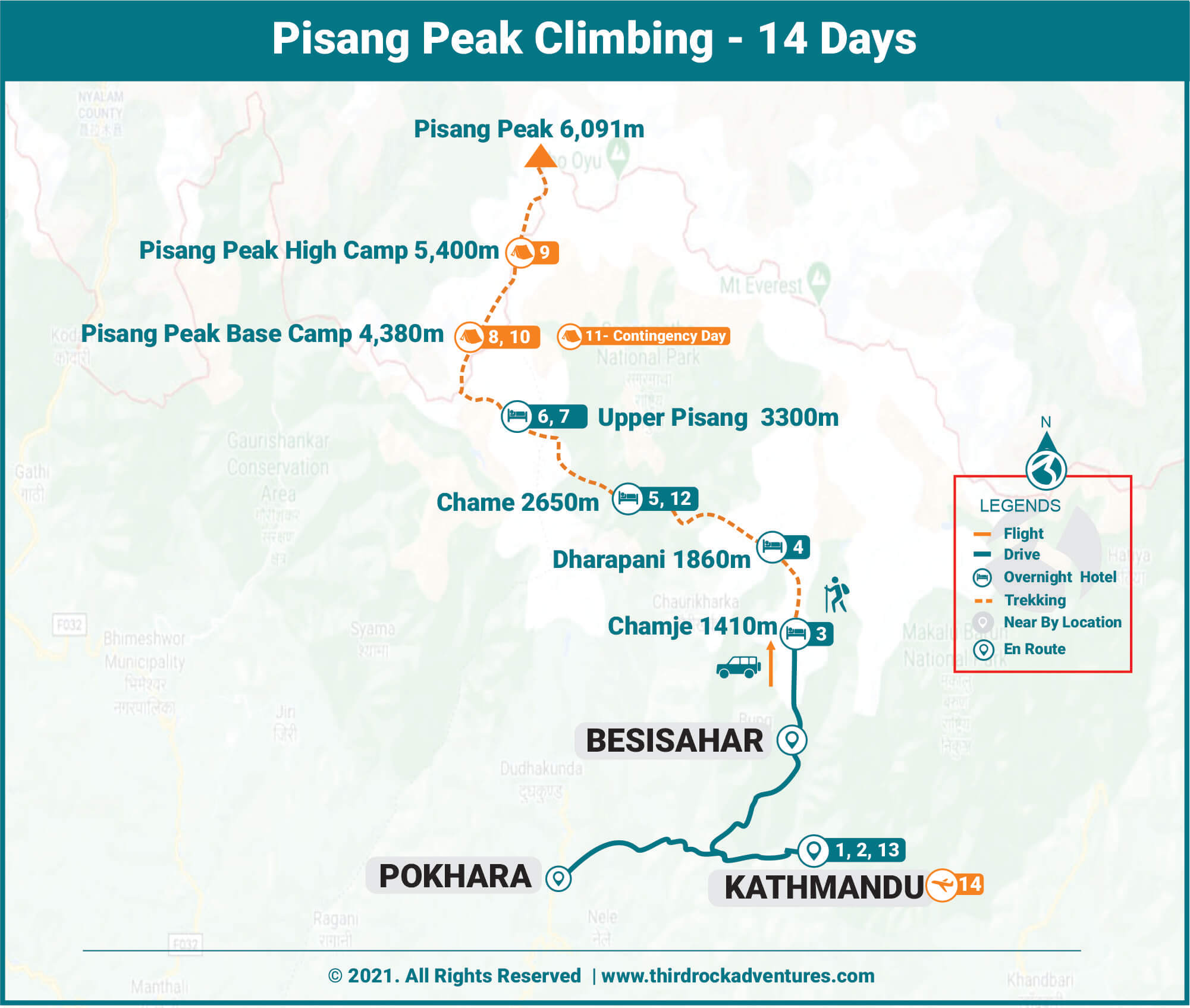 Pisang Peak Climbing 14 Days Route Map